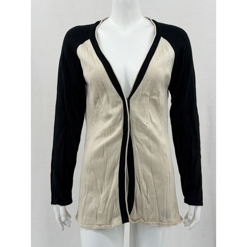 Novica Sweater Womens Large Beige Black Pima Cotton Cardigan Knit V-Neck Peru